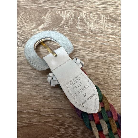 Vintage CHIC Rainbow Braided Belt Split Leather Unisex Medium White Buckle 38" - Picture 6 of 6